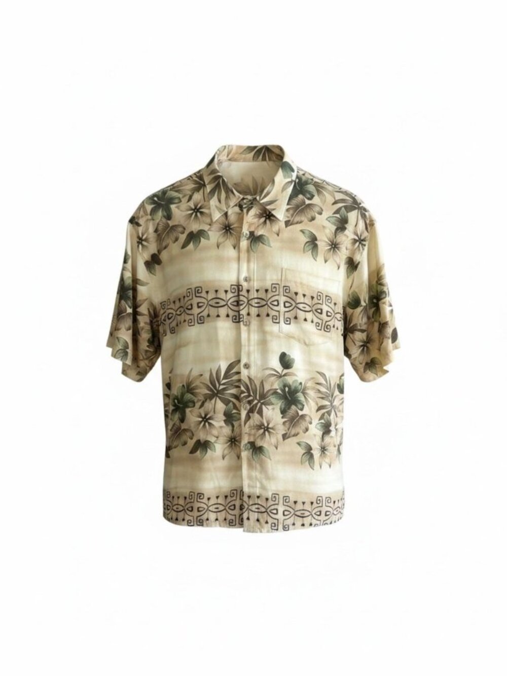 Pierre Cardin Vintage 90s Designer Tribal Floral Men's Shirt Size Large Rayon